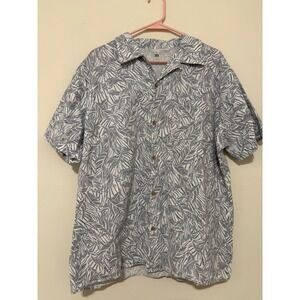 Coofandy Mens XL Short Sleeve Button Down Shirt Blue Palm Leaf Tropical Print